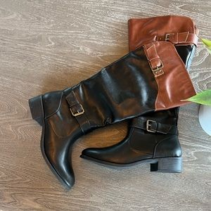 Rampage Womens Riding Boots Size 7 Black and Brown Heeled Tall boots